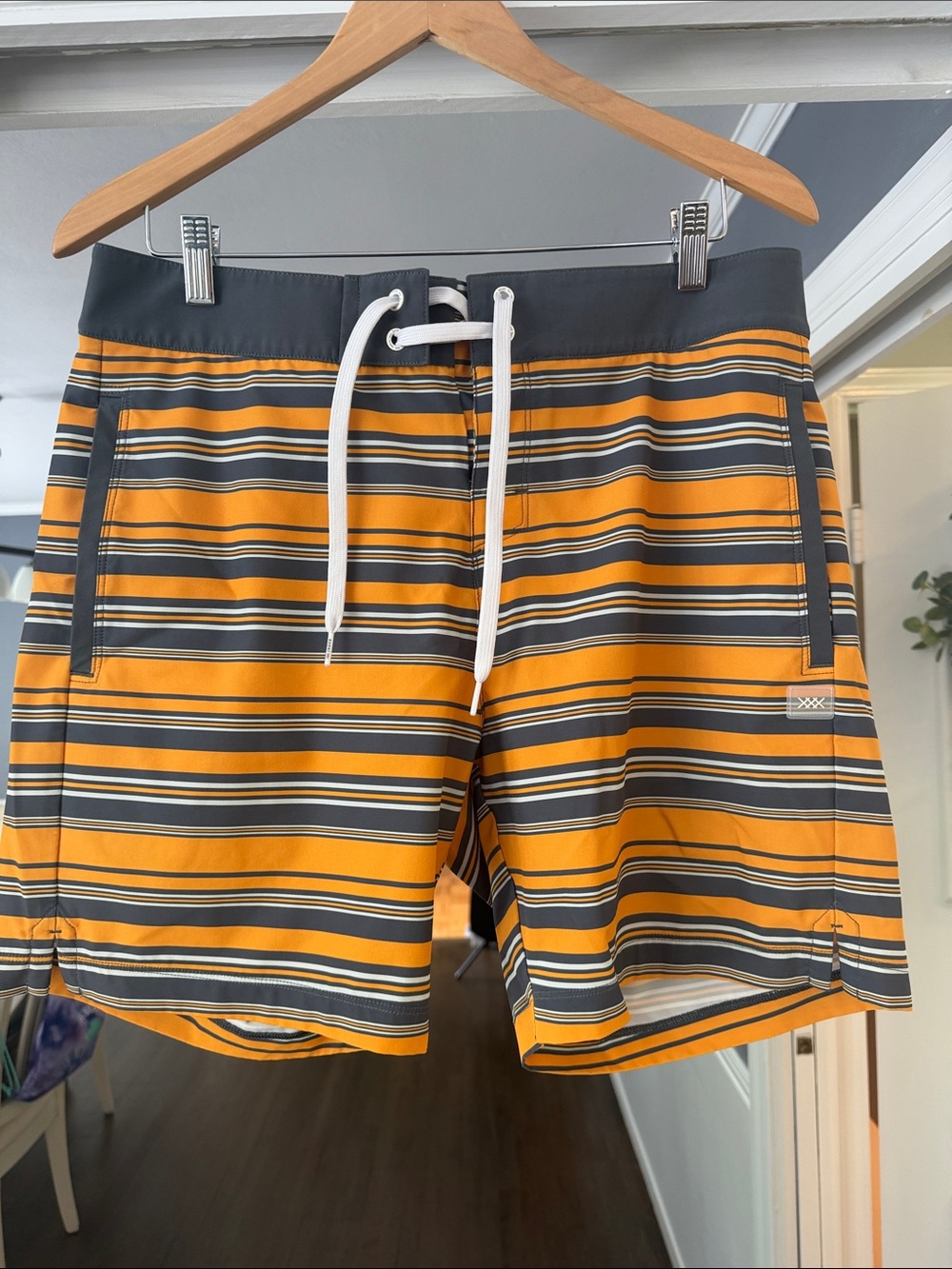 RHONE Men's Striped Board Shorts- Yellow/Gray, in Size 34
